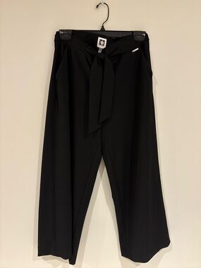 Anne Klein Black Wide-Leg Tie-Waist Pants